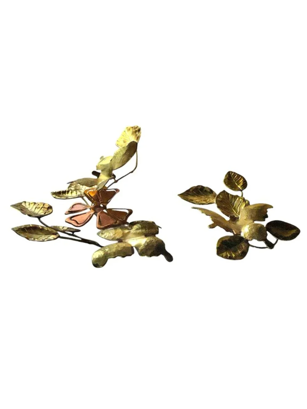 Brass & Copper Wall Art Set Of 2 Butterflies On Branches Leaves